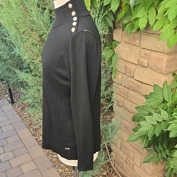 Calvin Klein Black Turtleneck Sweater with Gold Buttons - Picture 3 of 6